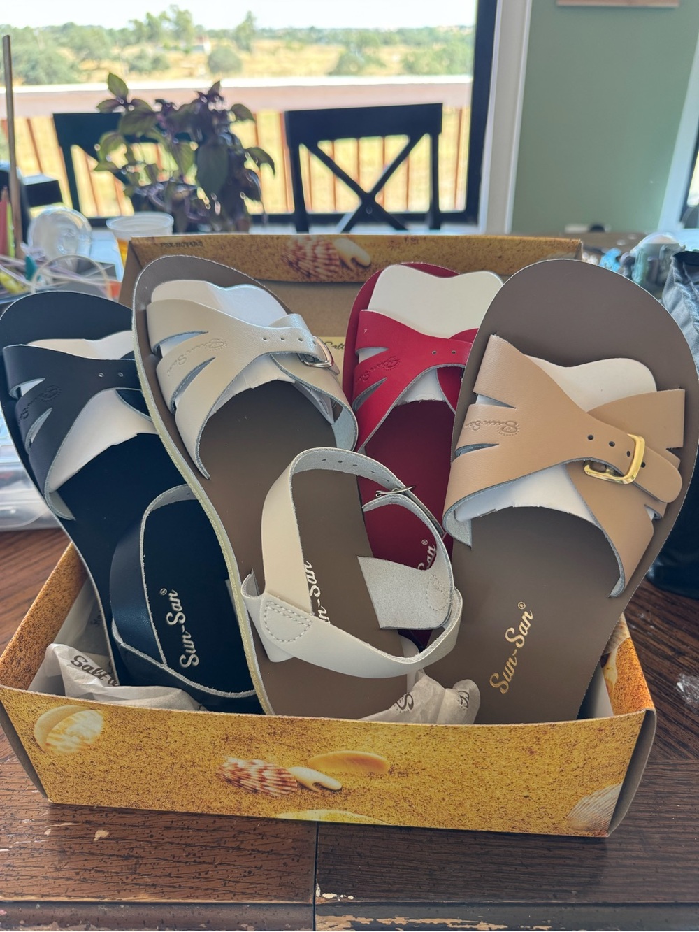 LOT // RIGHT SHOES ONLY- Saltwater Sun-San Sandals - Navy, Bone, Red, Light Tan.